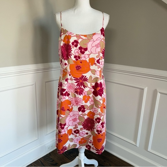 Ann Taylor Floral Spaghetti Strap Cotton Dress - Pink, Orange, Red Size 14 - Picture 1 of 7